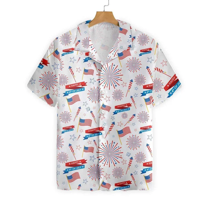 4Th of july hawaii shirt Flag On White Watercolor Hawaiian Shirt HO2056
