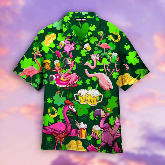 Flamingo And Beer Patrick’s Day Hawaiian Shirt For Men & Women, gift for Patrick's day HO4418