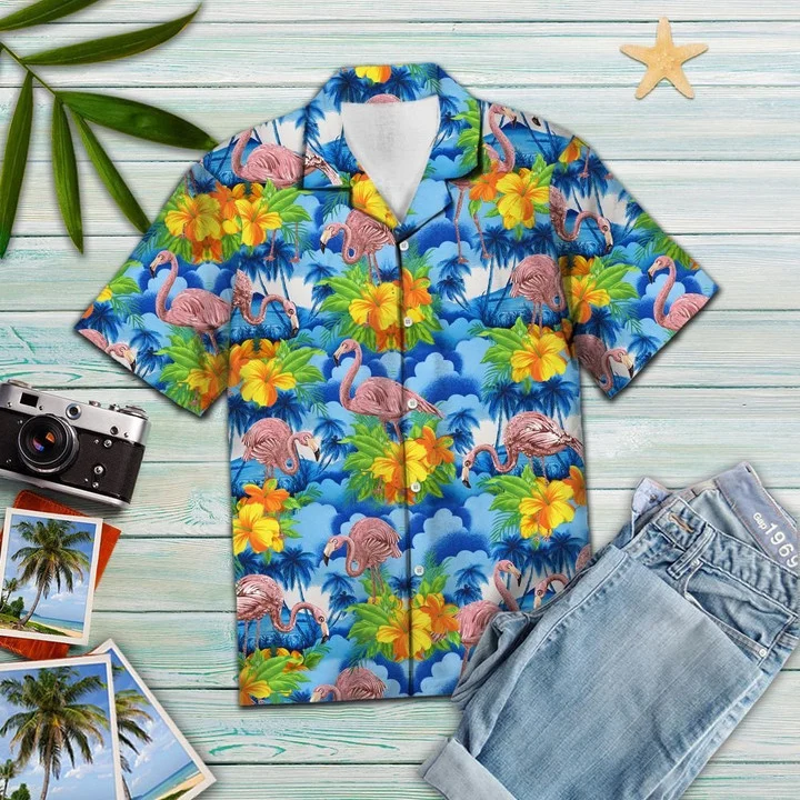 Flamingo Blue Hawaiian Vintage Hawaiian Shirt HO1886