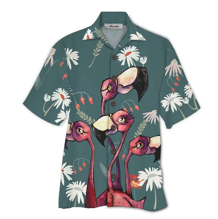 Flamingo Colorful Floral Aloha Hawaiian Shirts For Men & For Women HO2202