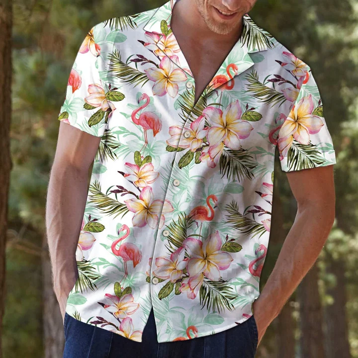 Flamingo Frangipani Flower While Theme Hawaiian Shirt HO2150