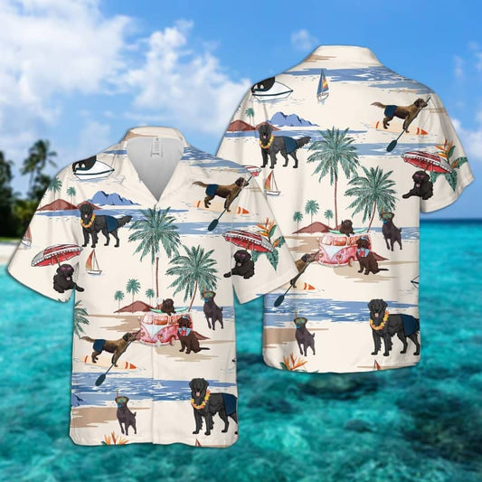 Flat-Coated Retriever Summer Beach Hawaiian Shirt, dog beach Short Sleeve Hawaiian Shirt HO1366