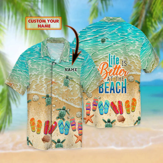 Flip Flop And Beach Hawaii Shirt - Personalized Name 3D Hawaiian HO3820