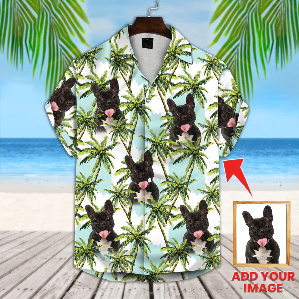 Turquoise And Blue Tropical Leaves Pattern Short-Sleeve Hawaiian Shirt, Custom Dog hawaii shirt, Summer gifts HO0503