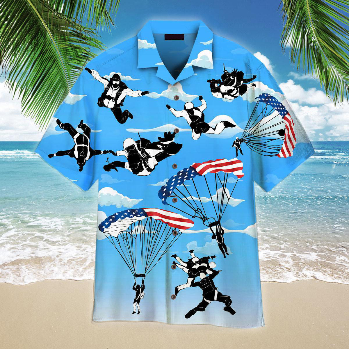 Free Skydiving American Flag Patriotism Aloha Hawaiian Shirt HO0548