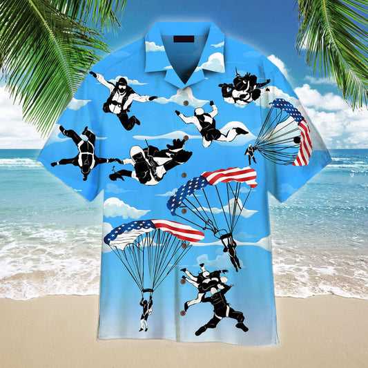 Free Skydiving American Flag Patriotism Aloha Hawaiian Shirt HO0548