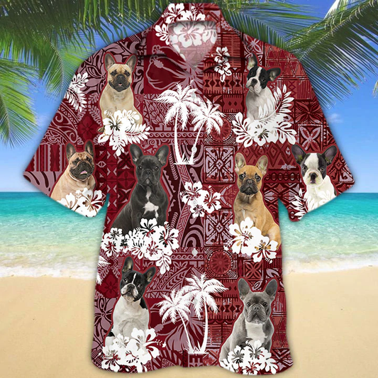 French Bulldog Red Hawaiian Shirt, Gift for Dog Lover Shirts, Animal Summer Shirts HO1253