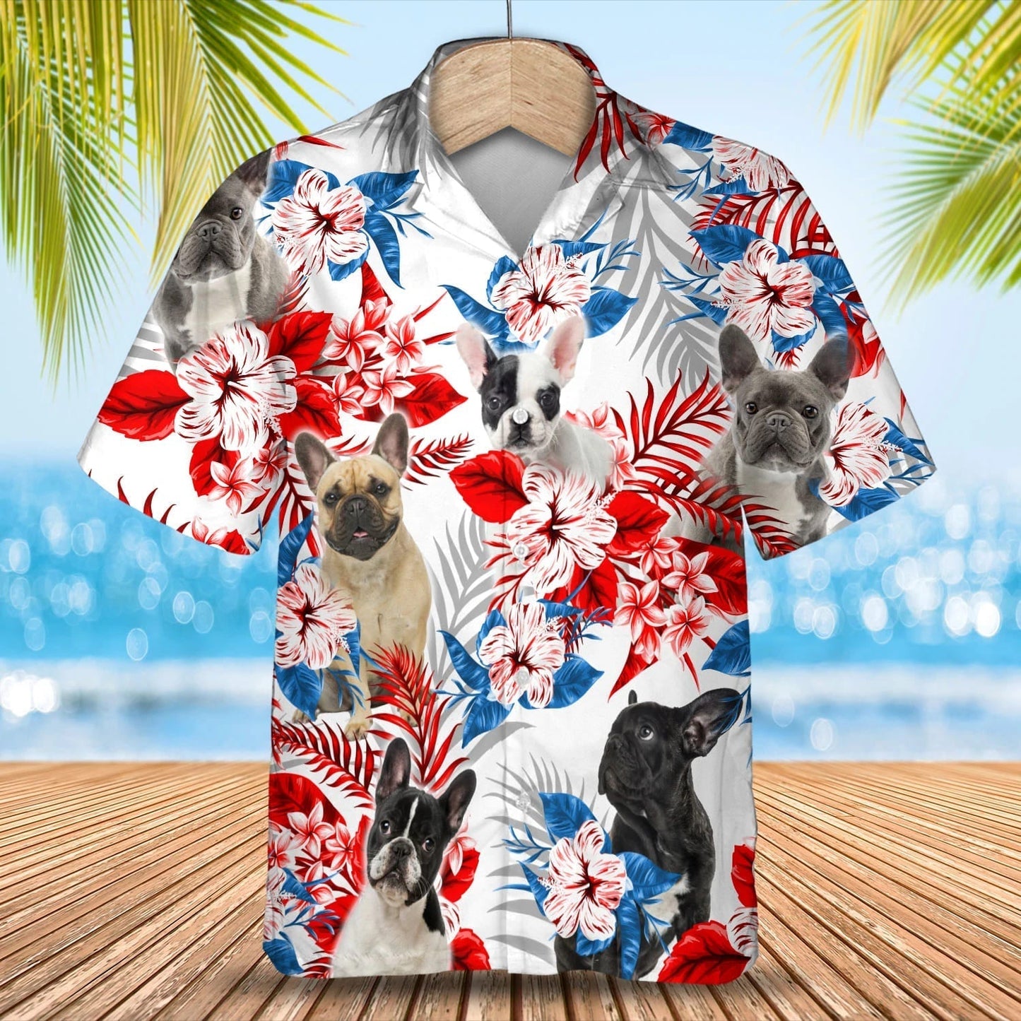 French Bulldog American flag Hawaiian Shirt, Summer aloha shirt, Men Hawaiian shirt, Gift for summer HO0797