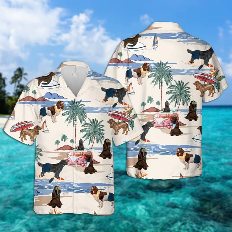 French Spaniel Summer Beach Hawaiian Shirt, dog beach Short Sleeve Hawaiian Shirt HO1365
