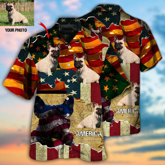 French Bulldog America Sunset Custom Photo Hawaiian Shirt, Hawaiian Shirt for Men Women Love Dog HO4251