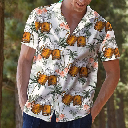 Fresh Beer With Foam Palm Trees Hawaiian Shirt HO1947