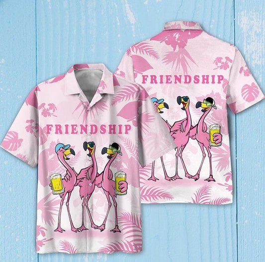 Friendship Flamingos Aloha Hawaiian Shirts, Flamingo Hawaii Shirt, Aloha Shirt For Men, Funny Flamingo Beach Shirt HO3236