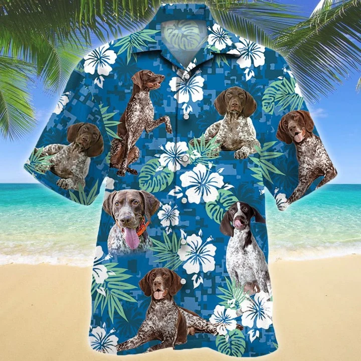 Funny German Shorthaired Pointer Dog Lovers Blue Camouflage Style Hawaiian Shirt HO1868