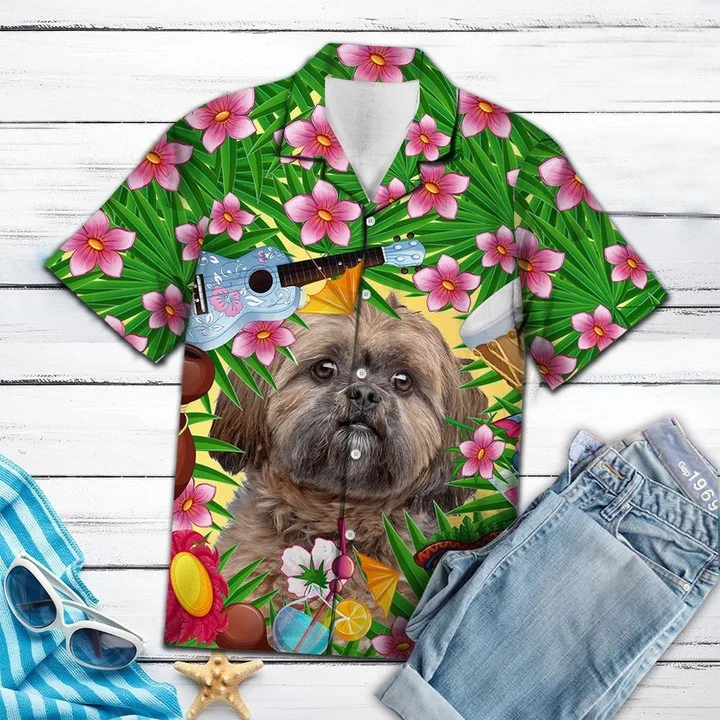 Funny Lhasa Apso Summer Party With Guitar Pattern Hawaiian Shirt HO1931