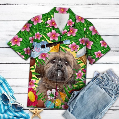 Funny Lhasa Apso Summer Party With Guitar Pattern Hawaiian Shirt HO1931