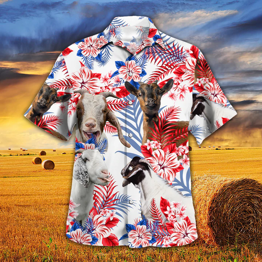 Goat Lovers American Flag Hawaiian Shirt, Goat aloha Hawaiian shirt, Goat shirt HO2614
