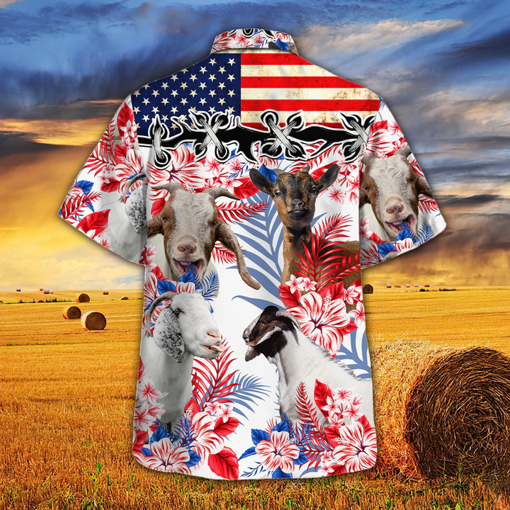Goat Lovers American Flag Hawaiian Shirt, Goat aloha Hawaiian shirt, Goat shirt HO2614