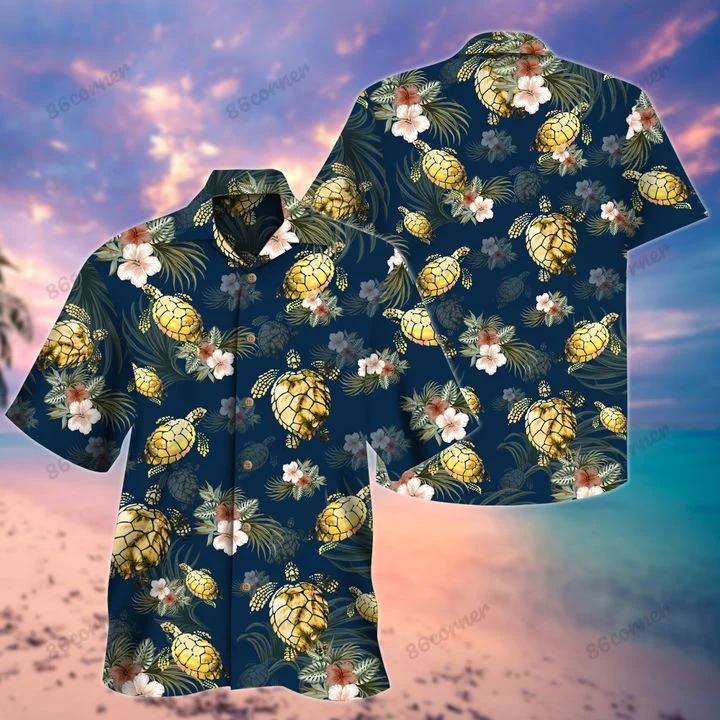 Golden Turtles Tropical Hawaii Shirt, Summer aloha shirt, Gift for summer HO0790