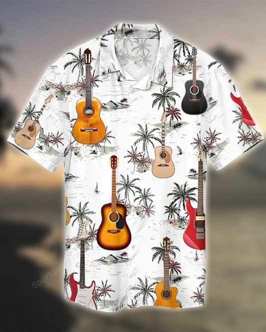 Guitar - Palm Tree Tropical Hawaiian Shirt, Summer gift, Hawaiian Shirts for Men, Aloha Beach Shirt HO1011