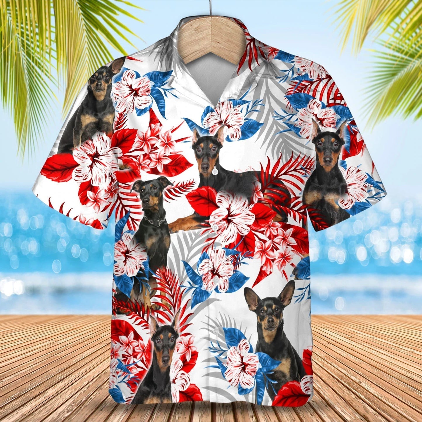German Pinscher American flag Hawaiian Shirt, Summer aloha shirt, Men Hawaiian shirt, Gift for summer HO0798