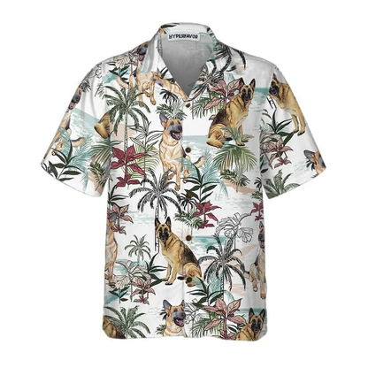 German Sheperd Summer Tropical Pattern Hawaiian Shirt HO0161