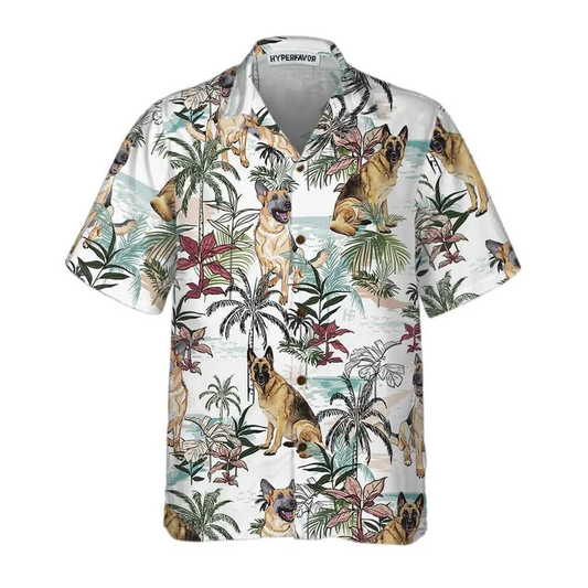 German Sheperd Summer Tropical Pattern Hawaiian Shirt HO0161