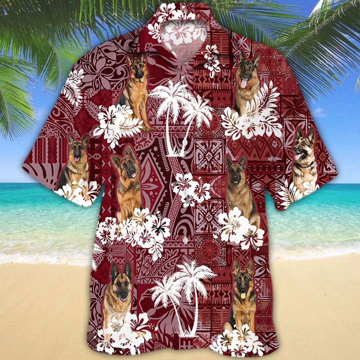 German Shepherd 2 Red Hawaiian Shirt, Gift for Dog Lover Shirts, Animal Summer Shirts HO1252
