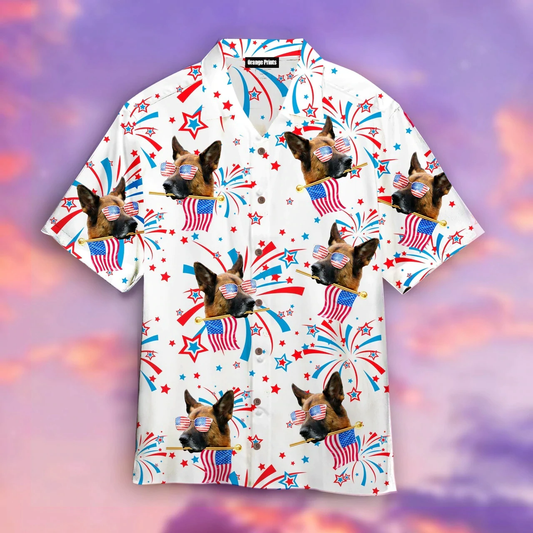 German Shepherd Happy America Flag Hawaiian Shirt HO1391