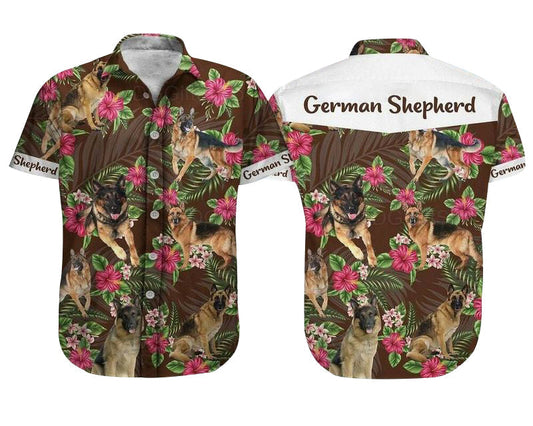 German Shepherd Dog Aloha Hawaiian Shirt - German Shepherd Pet Hawaiian Shirt, Hibiscus Tropical Hawaiian Shirt For Men & Women HO3509