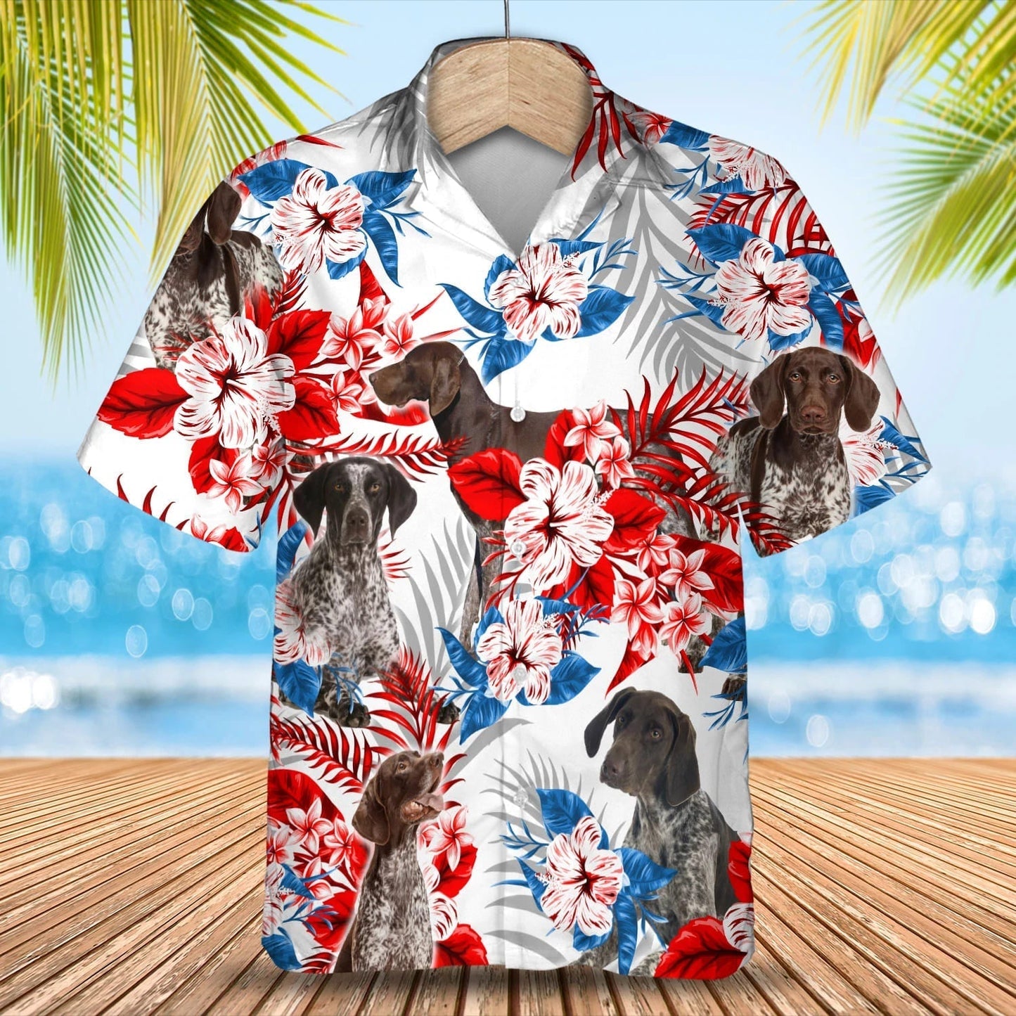 German Shorthaired Pointer American flag Hawaiian Shirt, Summer aloha shirt, Men Hawaiian shirt, Gift for summer HO0800