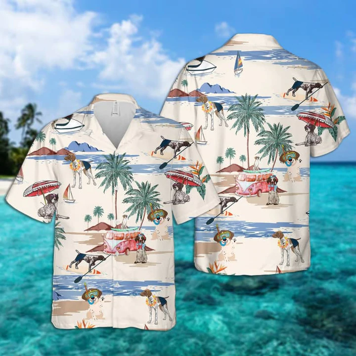 German Shorthaired Pointer Summer Beach Hawaiian Shirt, Hawaiian Shirts for Men Short Sleeve Aloha Beach Shirt HO0940