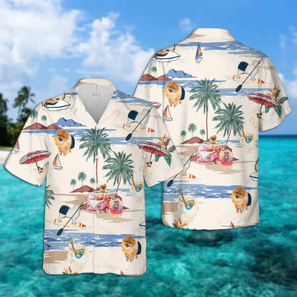 German Spitz Summer Beach Hawaiian Shirt, Hawaiian Shirts for Men Short Sleeve Aloha Beach Shirt HO0939
