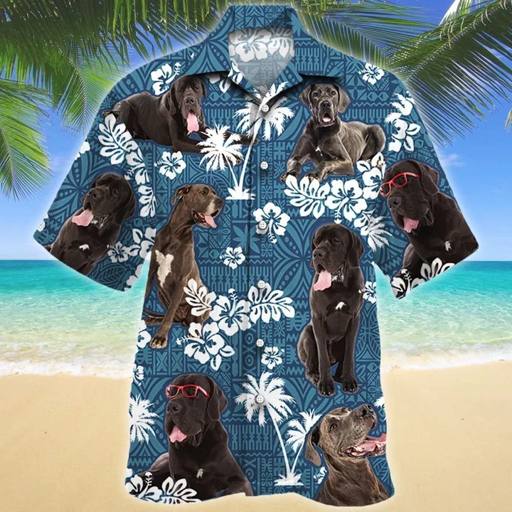 Gift For Great Dane Dog Lovers Blue Tribal Pattern Hawaiian Shirt HO1944