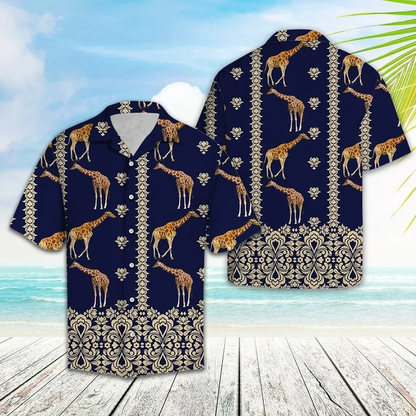 Giraffe hawaii shirt for men women, Giraffe Symbolic Art In Deep Blue Hawaiian Shirt HO1926