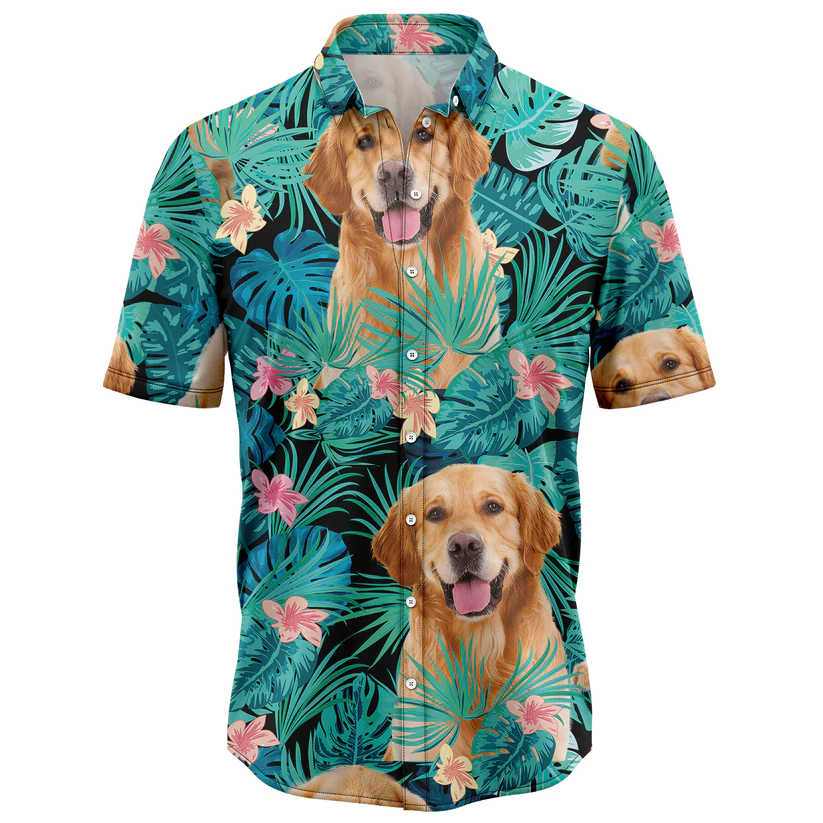 Golden Retriever Tropical Hawaiian Shirt, Summer Hawaiian Shirts for Men, Aloha Beach Shirt HO1070