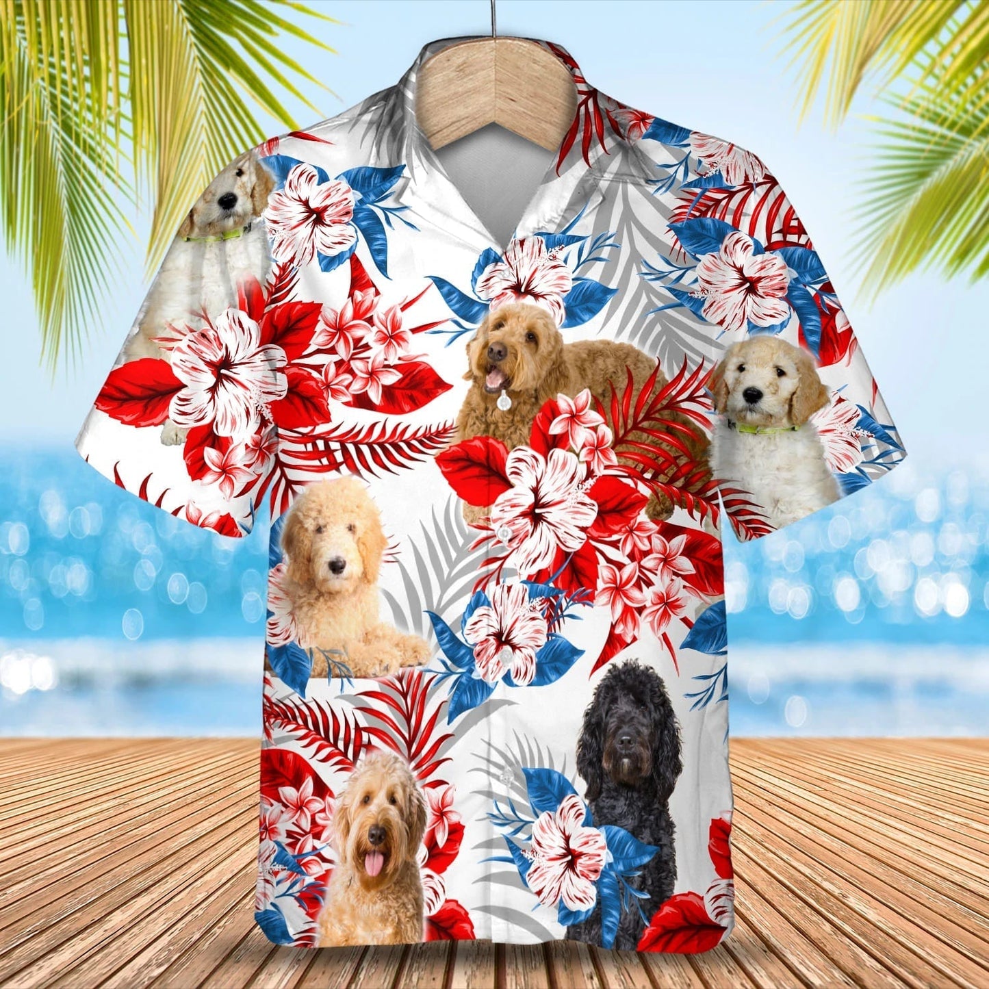 Goldendoodle American flag Hawaiian Shirt, Summer aloha shirt, Men Hawaiian shirt, Gift for summer HO0801