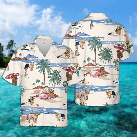 Goldendoodle Summer Beach Hawaiian Shirt, Hawaiian Shirts for Men Short Sleeve Aloha Beach Shirt HO0935