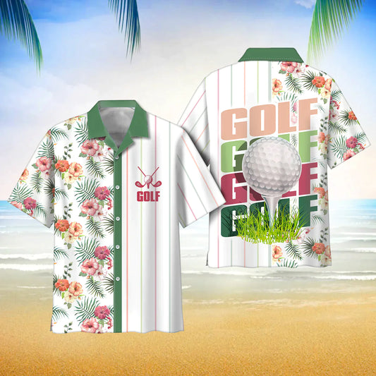 Golf Hibiscus Pattern Hawaii Shirt Button Down Short Sleeves Hawaiian Full Print Shirt HO3823