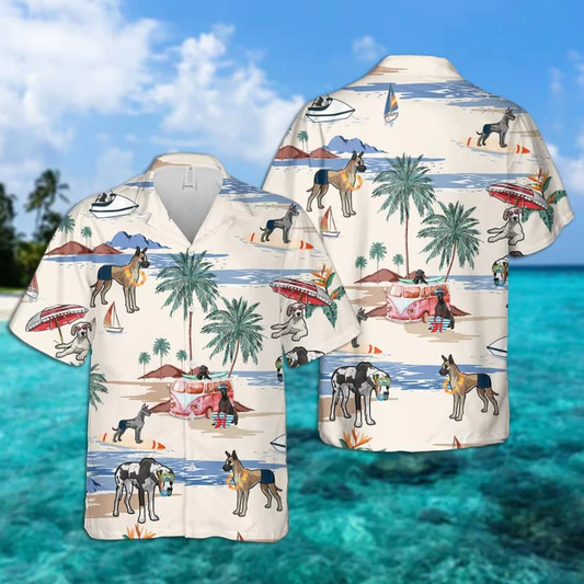 Great Dane Summer Beach Hawaiian Shirt, Hawaiian Shirts for Men Short Sleeve Aloha Beach Shirt HO0934