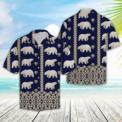 Bear hawaiian shirt, Great Gift For Polar Bear Lover Navy Pattern Hawaiian Shirt HO1925