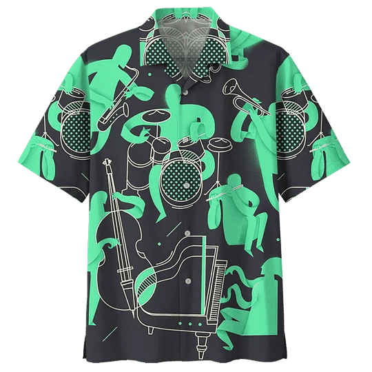 Green Drum Hawaiian Shirt for Men, Funny Drummer Gift, Drums Player Shirt, Drums Player Gift HO1899