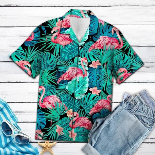 Green Leave Flamingo Ornamental Hawaiian Shirt HO1636
