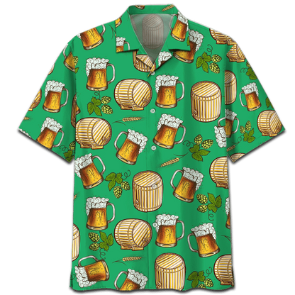 Green Theme Beer Wooden Barrel Hawaiian Shirt, Summer aloha hawaii shirt for Men women HO1719