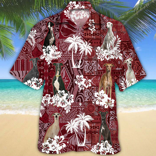 Greyhound Red Hawaiian Shirt, Gift for Dog Lover Shirts, Men's Hawaiian shirt, Summer Hawaiian Aloha Shirt HO1233