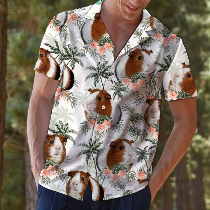 Guinea Pig With Flowers And Leaves Hawaiian Shirt, Summer Short Sleeve Hawaiian Aloha Shirt HO1744