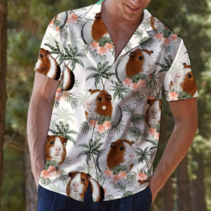 Guinea Pig With Flowers And Leaves Hawaiian Shirt, Summer Short Sleeve Hawaiian Aloha Shirt HO1744