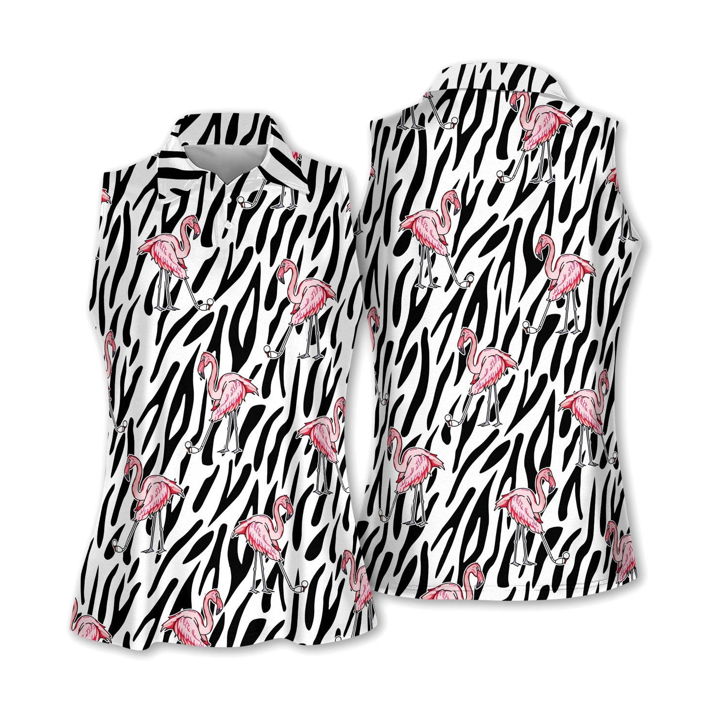 Seamless Flamingo Golf Zebra Background Women Sleeveless Polo Shirt, Short Sleeve Polo Shirt H0059
