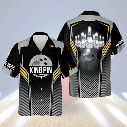 King Pins Button-Down Hawaiian Shirt, bowling Hawaiian Shirt for Men, Bowling team shirt HO2729