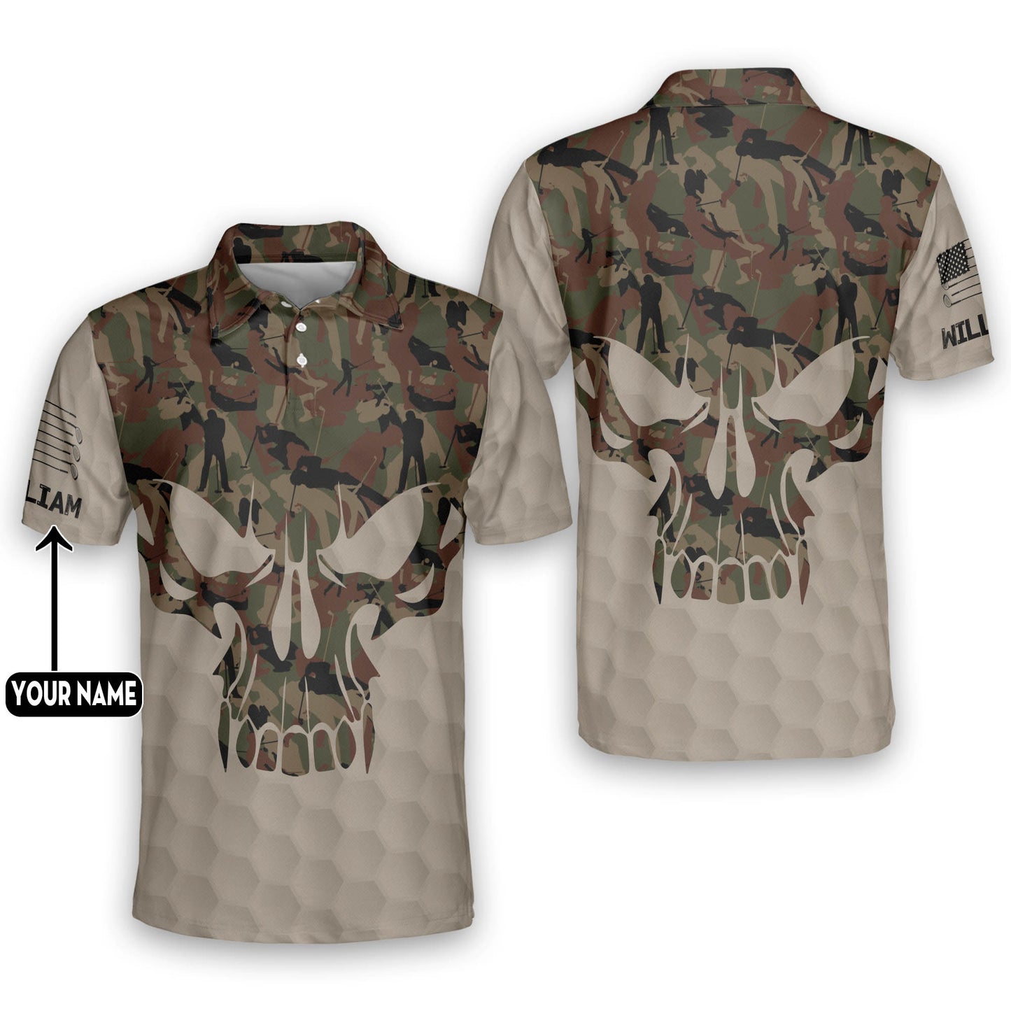 Personalized Camouflage Skull Golf Polo Shirt GM0219