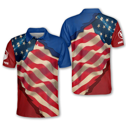 Personalized American Flag Golf Polo Shirt GM0415
